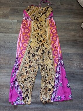 Free People Pink Paisley Wide-Leg Jumpsuit